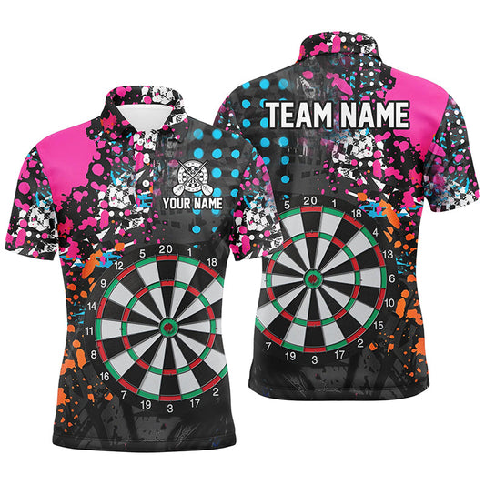 Individuelles Buntes Grunge Dartbrett Herren Poloshirt, Dart Teamtrikot Für Spieler TDM1356