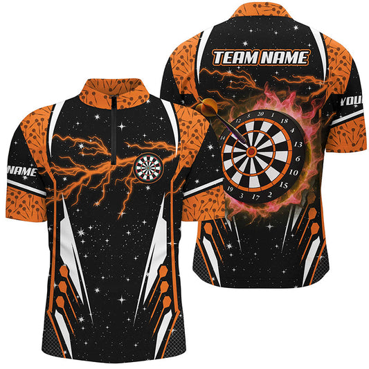 Individuelles Thunder Lightning Orange Herren Shirt mit Viertelreißverschluss, Dart Team Liga Trikot TDM2149