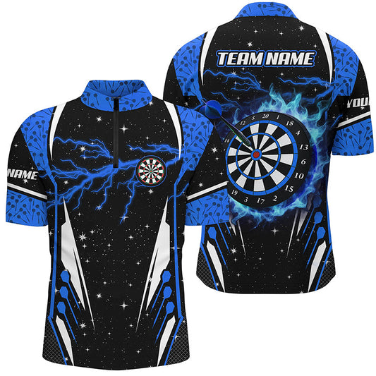Individuelles Thunder Lightning Blau Herren Shirt mit Viertelreißverschluss, Dart Team Liga Trikot TDM2150