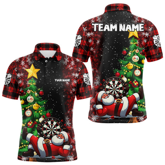 Individuelles schwarz-rotes Santa-Dart-Weihnachts-Poloshirt für Herren, Weihnachts-Darttrikot TDM3130