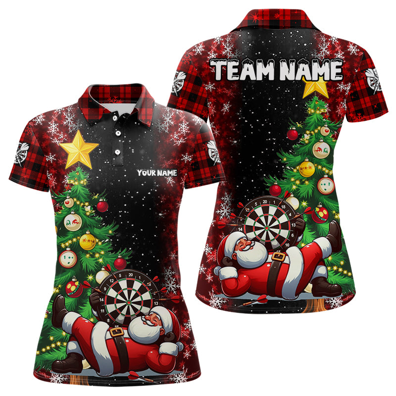 Individuelles Schwarzes und Rotes Santa Dart Weihnachten Damen Poloshirt, Xmas Dart Trikot TDM3130