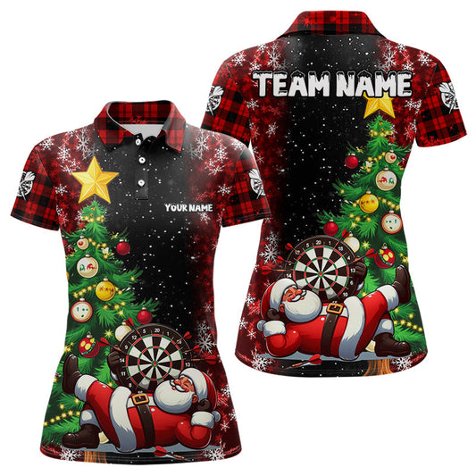Individuelles Schwarzes und Rotes Santa Dart Weihnachten Damen Poloshirt, Xmas Dart Trikot TDM3130