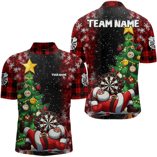 Individuelles Schwarz und Rot Santa Dart Weihnachten Herren Shirt mit Viertelreißverschluss, Xmas Dart Trikot TDM3130