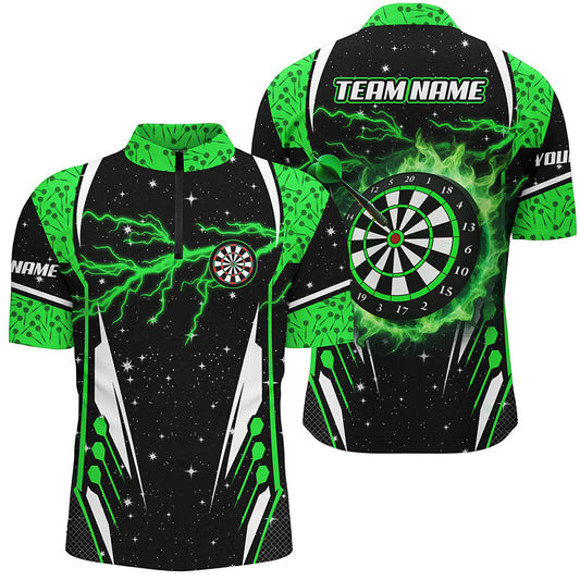 Individuelles Grünes Donner-Blitz Dart Herren Shirt mit Viertelreißverschluss, Dart Trikot TDM1180