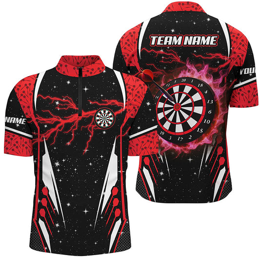 Individuelles Rotes Donner-Blitz Dart Herren Shirt mit Viertelreißverschluss, Dart Trikot TDM1181