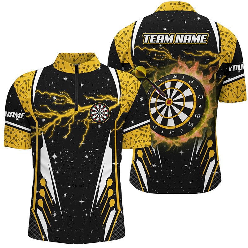 Individuelles Gelbes Donner-Blitz Dart Herren Shirt mit Viertelreißverschluss, Dart Trikot TDM1182