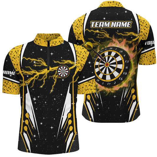Individuelles Gelbes Donner-Blitz Dart Herren Shirt mit Viertelreißverschluss, Dart Trikot TDM1182