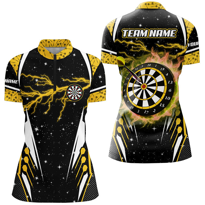 Individuelles Thunder Lightning gelbes Dart Damen Quarter Zip Shirt, Team Liga Darttrikots TDM1182