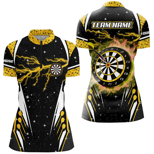 Individuelles Thunder Lightning gelbes Dart Damen Quarter Zip Shirt, Team Liga Darttrikots TDM1182