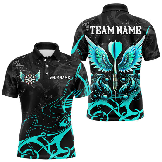 Individuelles türkis-schwarzes Dartpfeil-Dart-Poloshirt für Herren, Darttrikot-Team-Outfit TDM3668