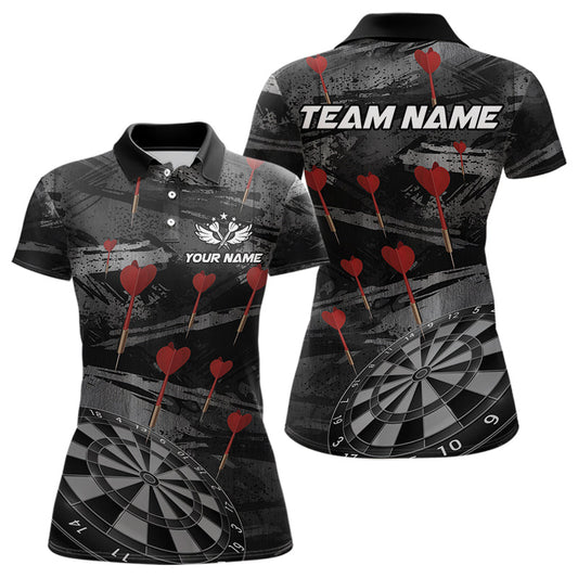 Individuelles Schwarz-Graues Grunge-Dartpfeil-Poloshirt für Damen – Team Dart Trikots TDM3822