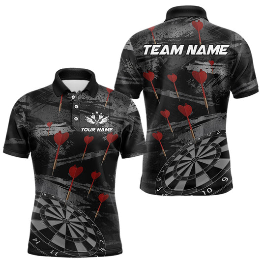 Individuelles schwarzes und graues Grunge-Dartpfeil-Poloshirt für Herren – Team-Darttrikots TDM3822