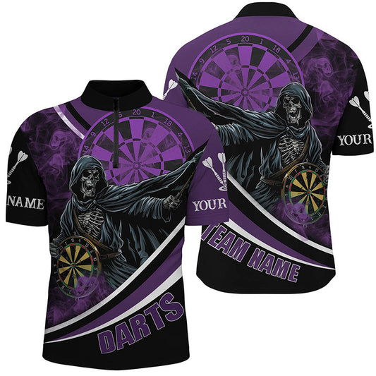 Todes-Skelett Lila Dart Trikot Dart Herren Shirt mit Viertelreißverschluss, Dart Liga Shirt TDM1726