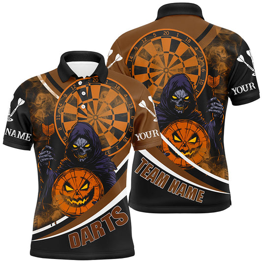 Individuelles Death-Skeleton-Dartbrett-Gesicht-Halloween-Dart-Poloshirt für Herren, Darttrikot TDM2664