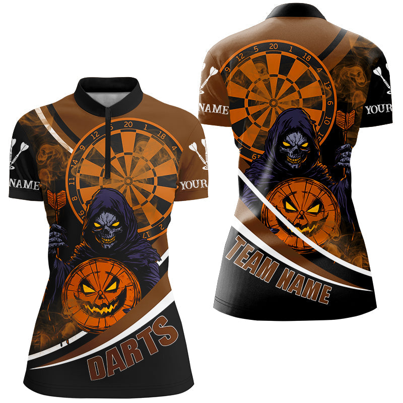 Individuelles Todes-Skelett Dartboard Gesicht Halloween Dart Damen Quarter Zip Shirt, Dart Trikot TDM2664