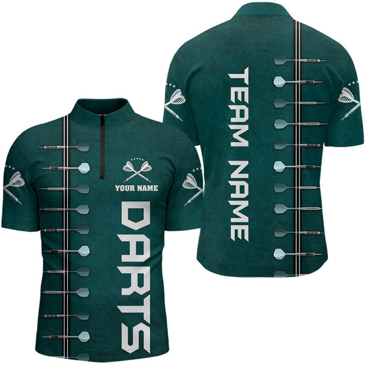 Individuelles Dunkelgrünes Dart Herren Shirt mit Viertelreißverschluss, Dart Team Trikot TDM3131