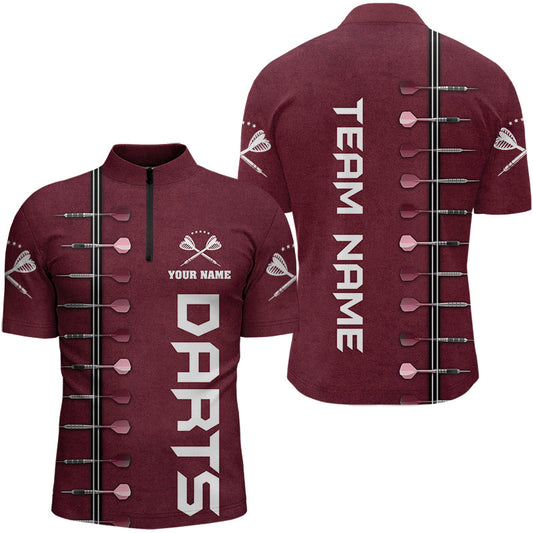 Individuelles Wein Dart Herren Shirt mit Viertelreißverschluss, Rotes Dart Team Trikot TDM3132
