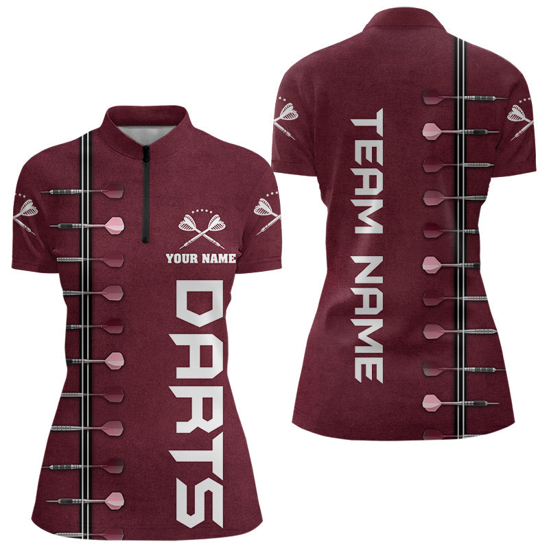Individuelles Weinrotes Dart Damen Quarter Zip Shirt, Rotes Dart Team Trikot TDM3132