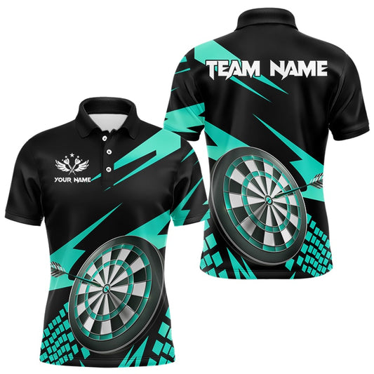 Individuelles cyan-schwarzes Poloshirt für Herren, Dartboard-Darttrikot Team-Uniform TDM3139