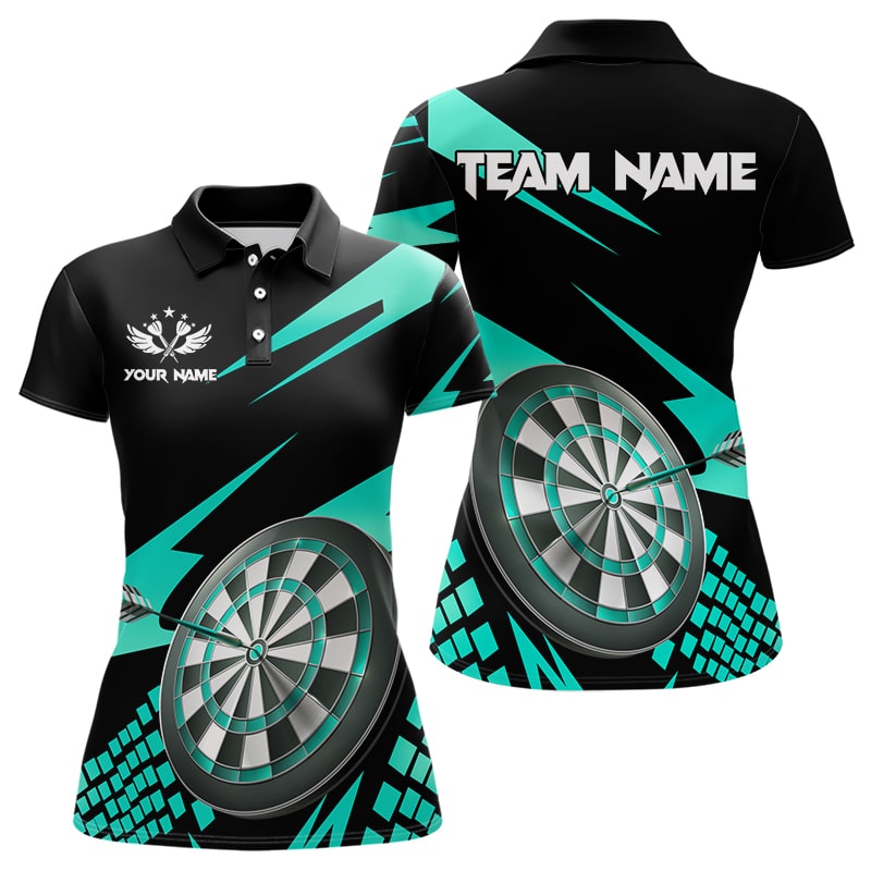 Individuelles Cyan Schwarzes Dart-Poloshirt für Damen, Dartbrett Dart-Trikot Team-Uniform TDM3139