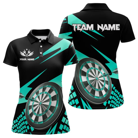 Individuelles Cyan Schwarzes Dart-Poloshirt für Damen, Dartbrett Dart-Trikot Team-Uniform TDM3139