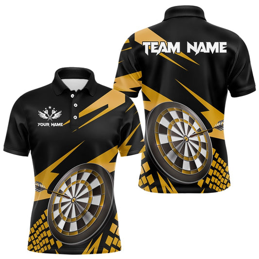 Gelb Schwarz Maßgeschneiderte Herren Dartshirts, 3D Darts Board Darttrikots Polo & 1/4 Reißverschluss TDM3140