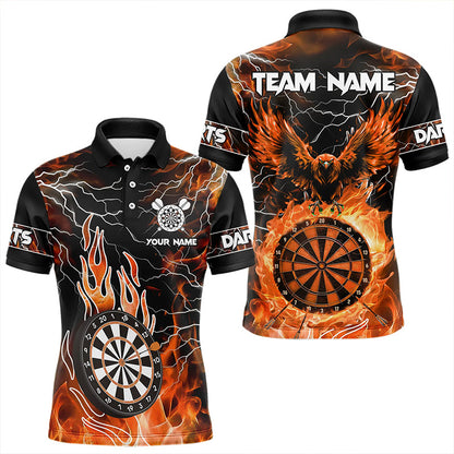 Orange Dartboard Feuerflamme Maßgeschneiderte Adler Herren Dartshirts, Donner Blitz Darttrikots TDM3373