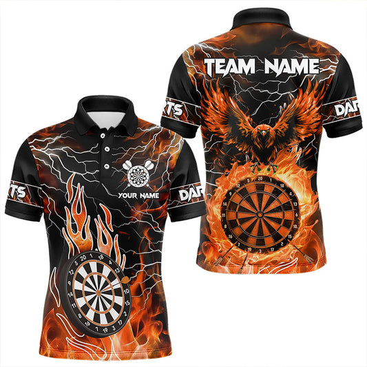 Orange Dartboard Feuerflamme Maßgeschneiderte Adler Herren Dartshirts, Donner Blitz Darttrikots TDM3373