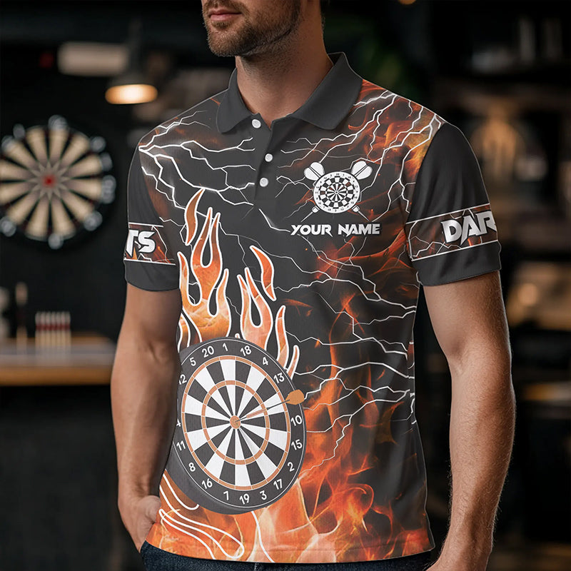 Orange Dartboard Feuerflamme Maßgeschneiderte Adler Herren Dartshirts, Donner Blitz Darttrikots TDM3373
