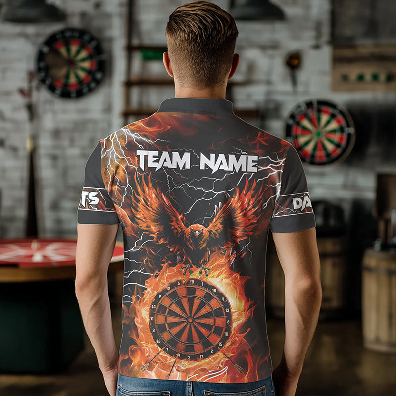 Orange Dartboard Feuerflamme Maßgeschneiderte Adler Herren Dartshirts, Donner Blitz Darttrikots TDM3373