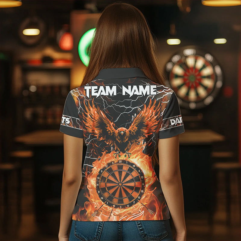 Orange Dartboard Feuer Flamme personalisiertes Adler Damen-Dartshirt, Donner Blitz Darttrikots TDM3373