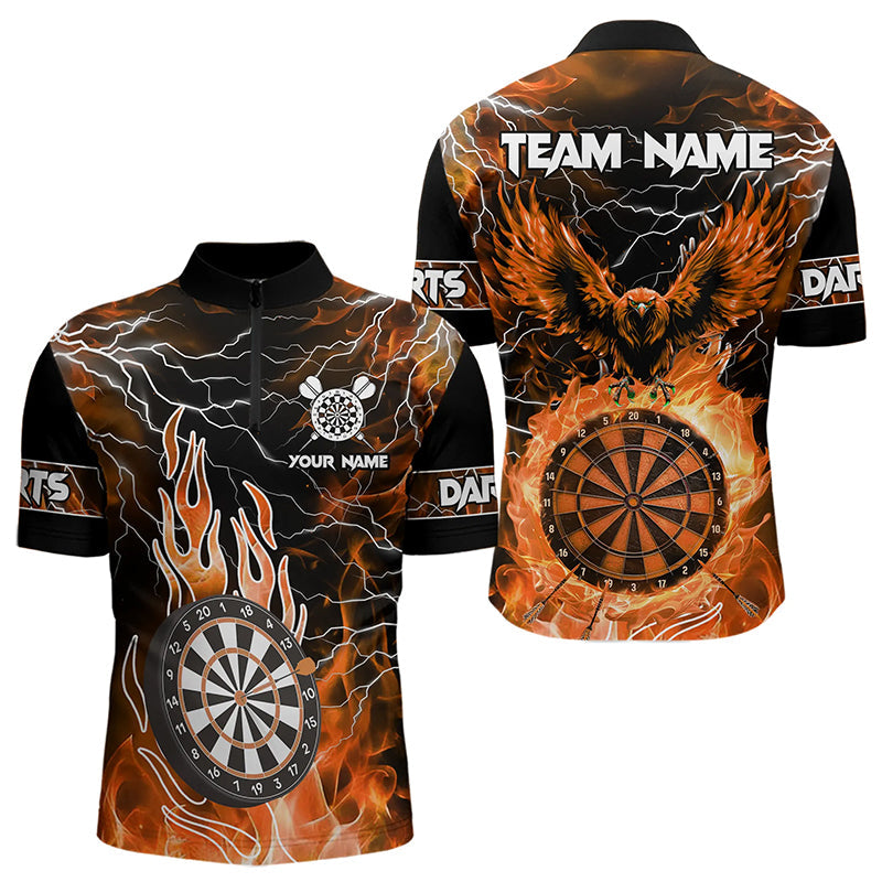 Orange Dartboard Feuerflamme Maßgeschneiderte Adler Herren Dartshirts, Donner Blitz Darttrikots TDM3373