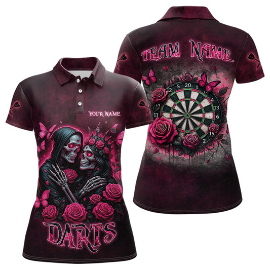 Individuelles Skelett-und-Rosen Gothic-Romantik Dart-Poloshirt für Damen – Dart Trikot TDM3834