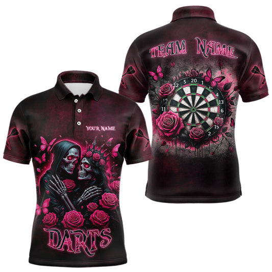 Individuelles Skelett und Rosen Gothic-Romantik-Dart-Poloshirt für Herren – Darttrikot TDM3834