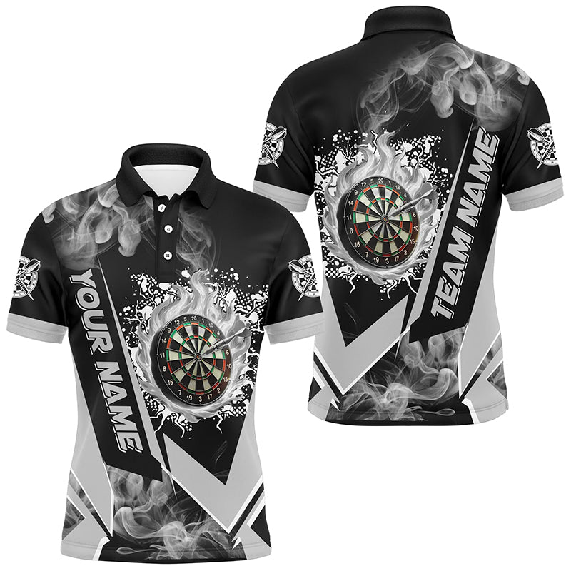 Individuelles Dartbrett-Feuerflamme-Rauch-Dart-Poloshirt für Herren, graues Darttrikot TDM2899