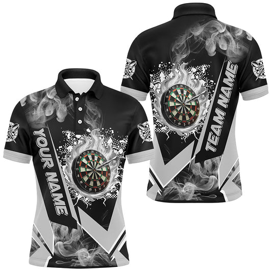 Individuelles Dartbrett-Feuerflamme-Rauch-Dart-Poloshirt für Herren, graues Darttrikot TDM2899