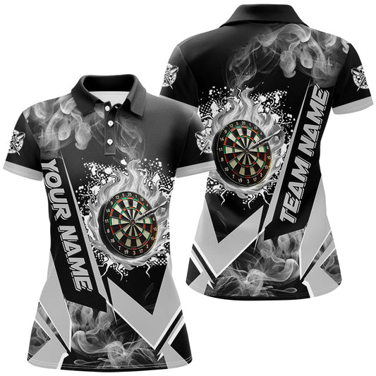 Individuelles Dartboard Feuer Flammen Rauch Dart Poloshirt für Damen, Graues Dart Trikot TDM2899