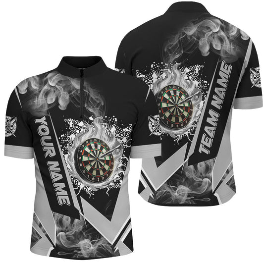 Individuelles Dartboard Fire Flame Smoke Dart Herren Shirt mit Viertelreißverschluss, Graues Dart Trikot TDM2899