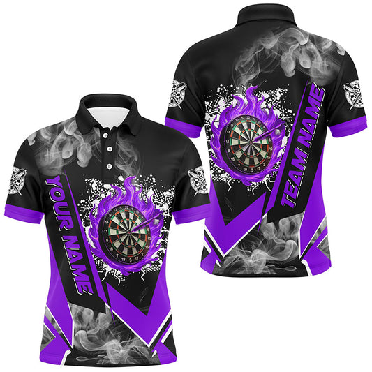 Individuelles Dartbrett-Feuerflamme-Rauch-Dart-Poloshirt für Herren, lila Darttrikot TDM2900