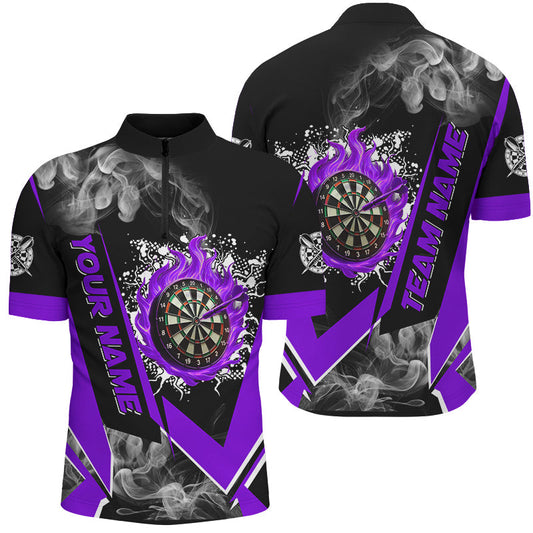 Individuelles Dartboard Fire Flame Smoke Dart Herren Shirt mit Viertelreißverschluss, Lila Dart Trikot TDM2900