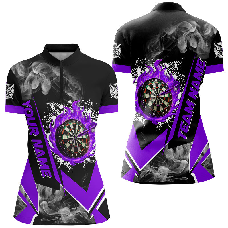 Individuelles Dartboard Feuer Flamme Rauch Dart Damen Quarter Zip Shirt, Lila Dart Trikot TDM2900