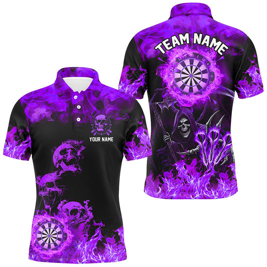 Individuelles Fire Flame Dartbrett-Skelett-Dart-Poloshirt für Herren, lila gruseliges Darttrikot TDM2905