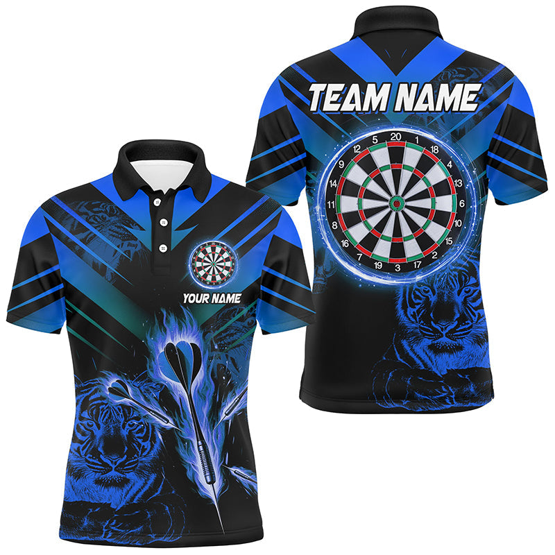 Individuelles blaues Dart-Pfeil-Feuer-Tiger-Poloshirt für Herren, Dartliga-Teamtrikot TDM3146