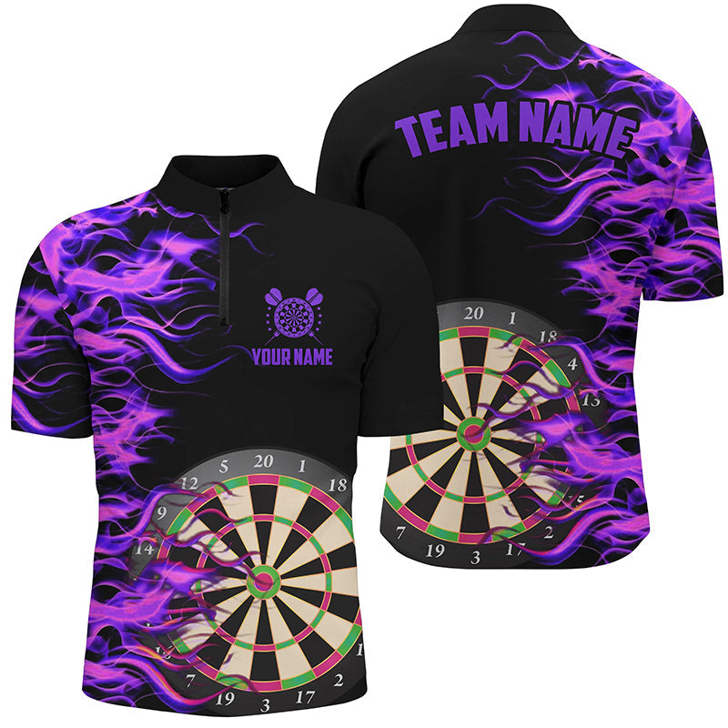 Lila Dartboard Feuer Flamme Dart Herren Shirt mit Viertelreißverschluss, Dart Teamnamen Trikot TDM1739