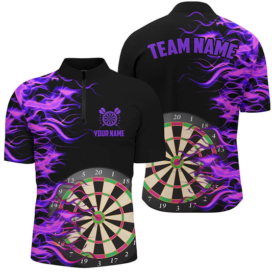 Lila Dartboard Feuer Flamme Dart Herren Shirt mit Viertelreißverschluss, Dart Teamnamen Trikot TDM1739