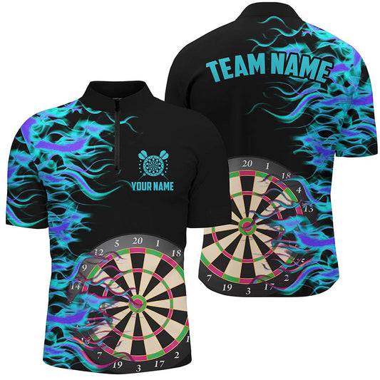 Türkises Dartboard Feuer Flamme Dart Herren Shirt mit Viertelreißverschluss, Dart Teamnamen Trikot TDM1740
