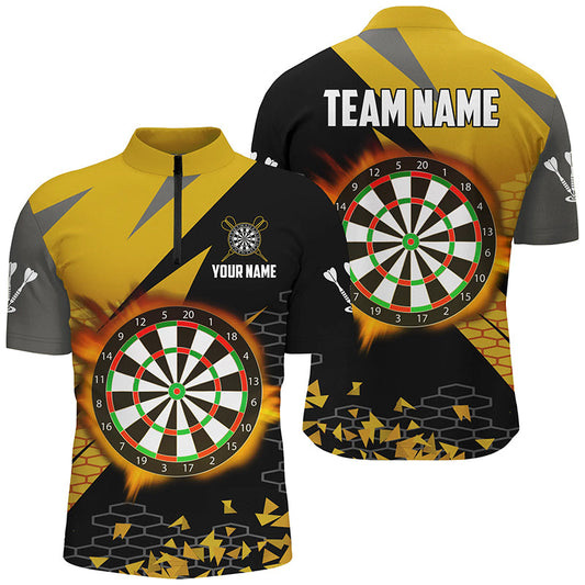 Dartboard Feuer Flamme Dart Herren Shirt mit Viertelreißverschluss, Gelbes Dart Team Trikot TDM1741