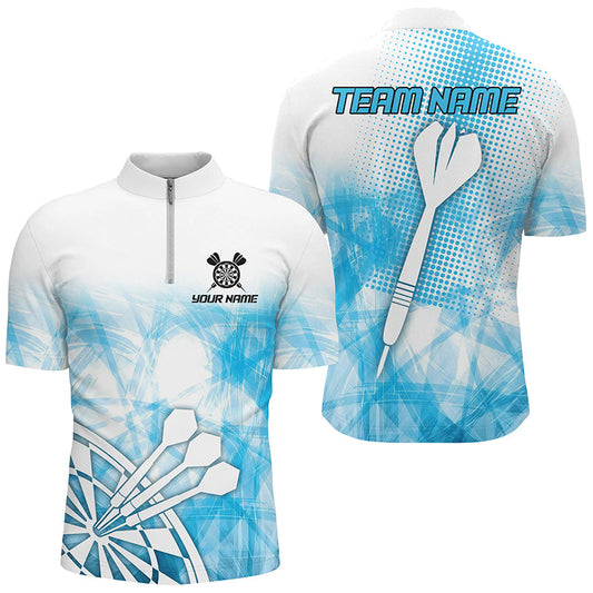 Individuelles Blaues Abstraktes Dart Herren Shirt mit Viertelreißverschluss, Dart Team Uniform TDM2455