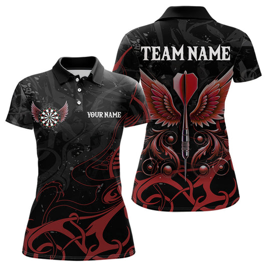 Individuelles Rot-Schwarzes Pfeilflügel-Dart-Poloshirt für Damen – Team Dart Trikots TDM3839