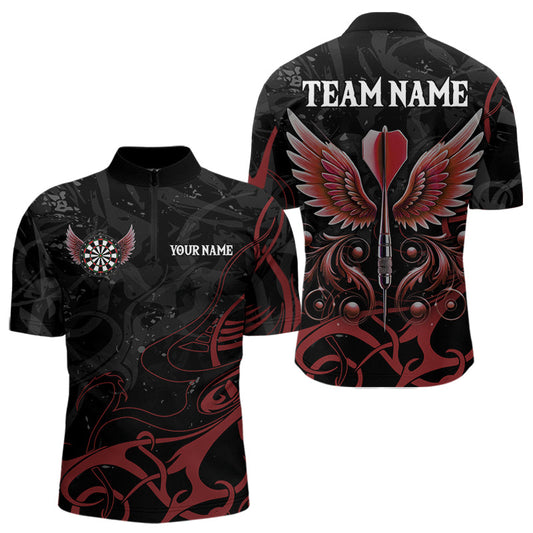 Individuelles Rot Schwarz Pfeil Flügel Dart Viertelreißverschluss Herren Shirt – Team Dart Trikots TDM3839